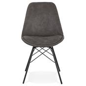 Chaise design style baroque 'GORD' en microfibre grise et 4 pieds avec croisillons en métal noir