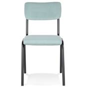 Chaise 'SKOLA' assise et dossier en tissu côtelé bleu avec 4 pieds en métal noir