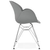 Chaise style industriel design à accoudoirs 'LOTUS' grise avec 4 pieds en métal chromé
