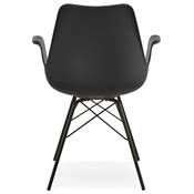 Chaise style industriel design à accoudoirs 'HERTIG' noire avec 4 pieds en métal noir
