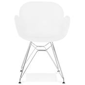 Chaise style industriel design à accoudoirs 'LOTUS' blanche avec 4 pieds en métal chromé