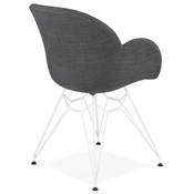 Chaise style industriel design à accoudoirs 'LOTUS' en tissu gris foncé avec 4 pieds en métal blanc