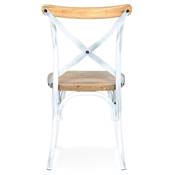 Chaise vintage 'MAKINA' assise et dossier en bois 4 pieds métal blanc effet vieilli dossier haut