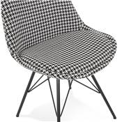Chaise design 'GORD' en tissu pied de poule et 4 pieds avec croisillons en métal noir