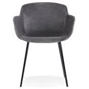 Chaise design lounge à accoudoirs 'NICE' en velours gris avec 4 pieds en métal noir