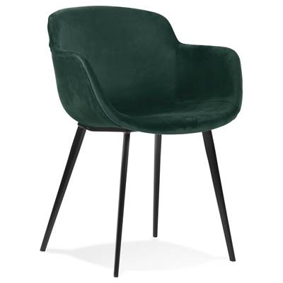 Chaise design lounge à accoudoirs 'NICE' en velours vert avec 4 pieds en métal noir
