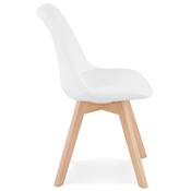 Chaise design de style moderne 'MILANO' en tissu bouclé blanc noir avec 4 pieds en bois naturel