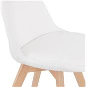 Chaise design de style moderne 'MILANO' en tissu bouclé blanc noir avec 4 pieds en bois naturel