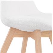 Chaise design de style moderne 'MILANO' en tissu bouclé blanc noir avec 4 pieds en bois naturel