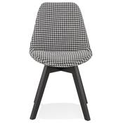 Chaise 'BLACK MILANO' en tissu pied de poule et 4 pieds en bois noir