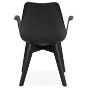 Chaise style scandinave design à accoudoirs 'PRINS' noire avec 4 pieds en bois noir