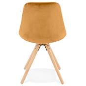 Chaise scandinave style vintage 'FIRENZA' en velours moutarde et 4 pieds en bois naturel