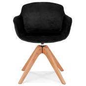 Chaise design de style scandinave à accoudoirs 'VOGAN' en velours noir avec 4 pieds en bois naturel