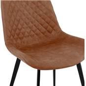 Chaise design style vintage 'HERTIG' en microfibre gaufrée marron et 4 pieds en métal noir