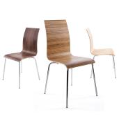 Chaise design 'Léa' en bois zébré avec 4 pieds chromé