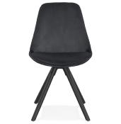 Chaise design 'Black Firenza' en velours noir avec 4 pieds en bois noir