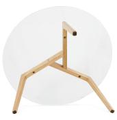 Table basse scandinave ronde 'Kölmy' plateau en verre 3 pieds en bois – Ø 90 cm