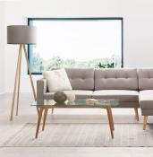 Table basse scandinave rectangulaire 'Kaffetäbel' plateau verre 4 pieds bois – 120 x 60 cm