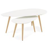 Tables basses scandinaves gigognes ovales 'Sisko' plateau bois blanc 3 pieds en bois - 116 x 66 cm