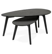 Tables basses gigognes ovales scandinave 'HYGGE' plateau en bois noir avec 3 pieds en bois noir - 100 x 50 cm