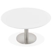 Table basse design ronde 'ELEA MINI' plateau en bois blanc et pied en acier brossé - Ø 90 cm