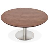 Table basse design ronde 'ELEA MINI' plateau en noyer et pied en acier brossé - Ø 90 cm