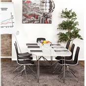 Table / table de réunion extensible 'Rym' blanche laquée 4 pieds métal chromé - 170(270) x 100 cm