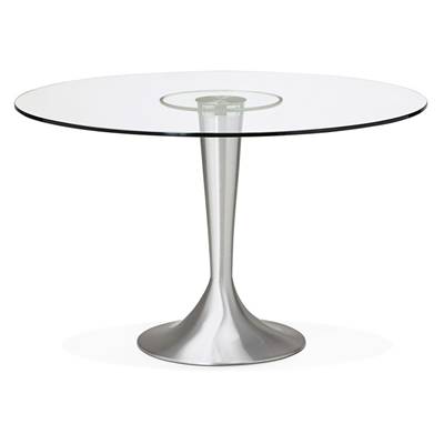 Table de salle à manger ronde 'Fryst' en verre et pied central en métal brossé – Ø 120 cm