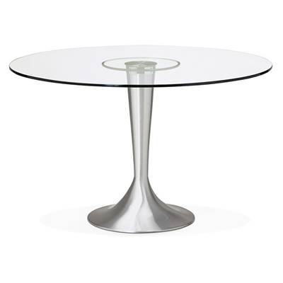 Table à diner / de salle à manger ronde 'Fryst' en verre et pied central en métal brossé – Ø 120 cm