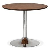 Petite table / table de réunion ronde 'Kontur' plateau noyer pied central métal chromé - Ø 90 cm