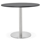 Petite table à diner / de bureau ronde 'Kara' noire en bois pied central acier brossé - Ø 90 cm