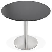 Petite table à diner / de bureau ronde 'Kara' noire en bois pied central acier brossé - Ø 90 cm