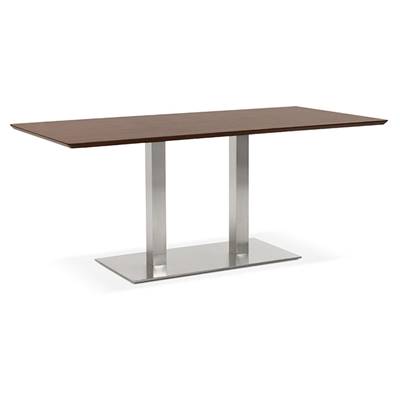 Table à diner / de salle à manger 'Tvillin' plateau noyer pied central en acier brossé - 180 x 90 cm