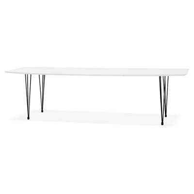 Table / table de réunion extensible 'Rym' blanche bois laquée 4 pieds métal noir - 170(270) x 100 cm