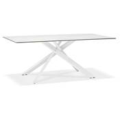 Table de salle à manger 'Tepee Ceram' blanche plateau en céramique pieds métal blanc - 180 x 90 cm