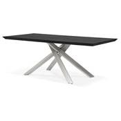 Table de salle à manger design 'Tepee Wood' plateau bois noir pieds en acier brossé - 200 x 100 cm
