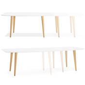 Table à diner / de réunion extensible scandinave 'Svenssen' blanche 4 pieds bois – 170(270) x 100 cm