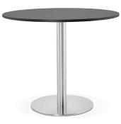 Petite table / table de réunion ronde 'Kara' noire en bois pied central acier brossé - Ø 90 cm