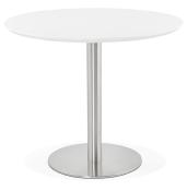 Petite table / table de réunion ronde 'Elea' blanche en bois pied central acier brossé - Ø 90 cm