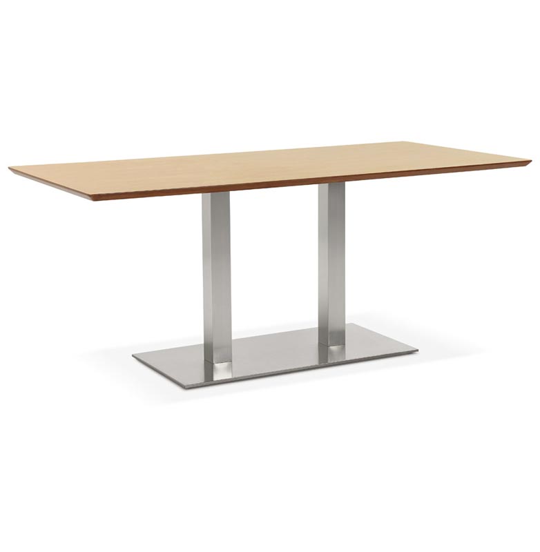 Table de salle à manger 'Tvillin' plateau bois pied central en acier brossé - 180 x 90 cm