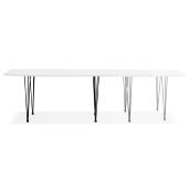 Table / table de réunion extensible 'Rym' blanche bois mat 4 pieds en métal noir - 170(270) x 100 cm