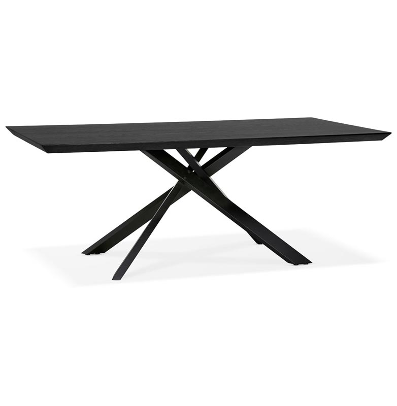 Table de salle à manger design 'Tepee Wood' plateau bois noir pieds en métal noir - 200 x 100 cm