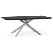 Table de salle à manger design 'Tepee Wood' plateau bois noir pieds en acier brossé - 200 x 100 cm