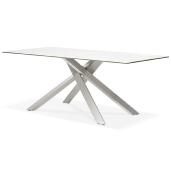 Table de salle à manger 'Tepee Ceram' blanche plateau en céramique pieds acier brossé - 180 x 90 cm