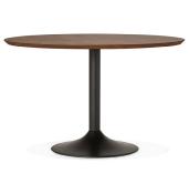 Table / table de réunion ronde design 'Kontur Black XL' noyer pied central métal noir - Ø 120 cm