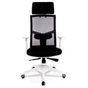 Fauteuil de bureau design à roulettes dossier haut 'TWICE' tissu noir structure blanche pieds blanc
