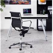 Fauteuil de bureau design à roulettes et dossier bas 'GREATERS MINI' noir pieds en métal chromé