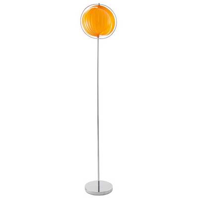 Lampadaire design 'Astra' abat-jour rond modulable en lamelles flexibles orange socle métal chromé