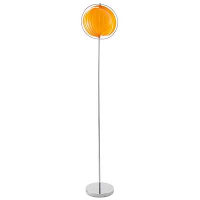 Lampadaire design 'Astra' abat-jour rond modulable en lamelles flexibles orange socle métal chromé