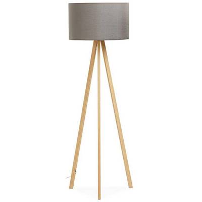 Lampadaire trépied scandinave 'Stätiv' abat-jour en tissu gris 3 pieds en bois naturel